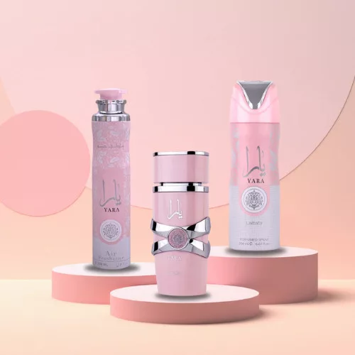 Lattafa Yara 3 az 1-ben Ajándékszett – EDP 100 ml + Testpermet + Légfrissítő – Női Parfüm