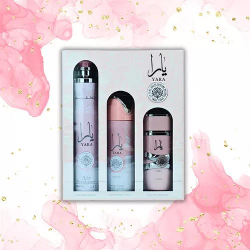 Lattafa Yara 3 az 1-ben Ajándékszett – EDP 100 ml + Testpermet + Légfrissítő – Női Parfüm